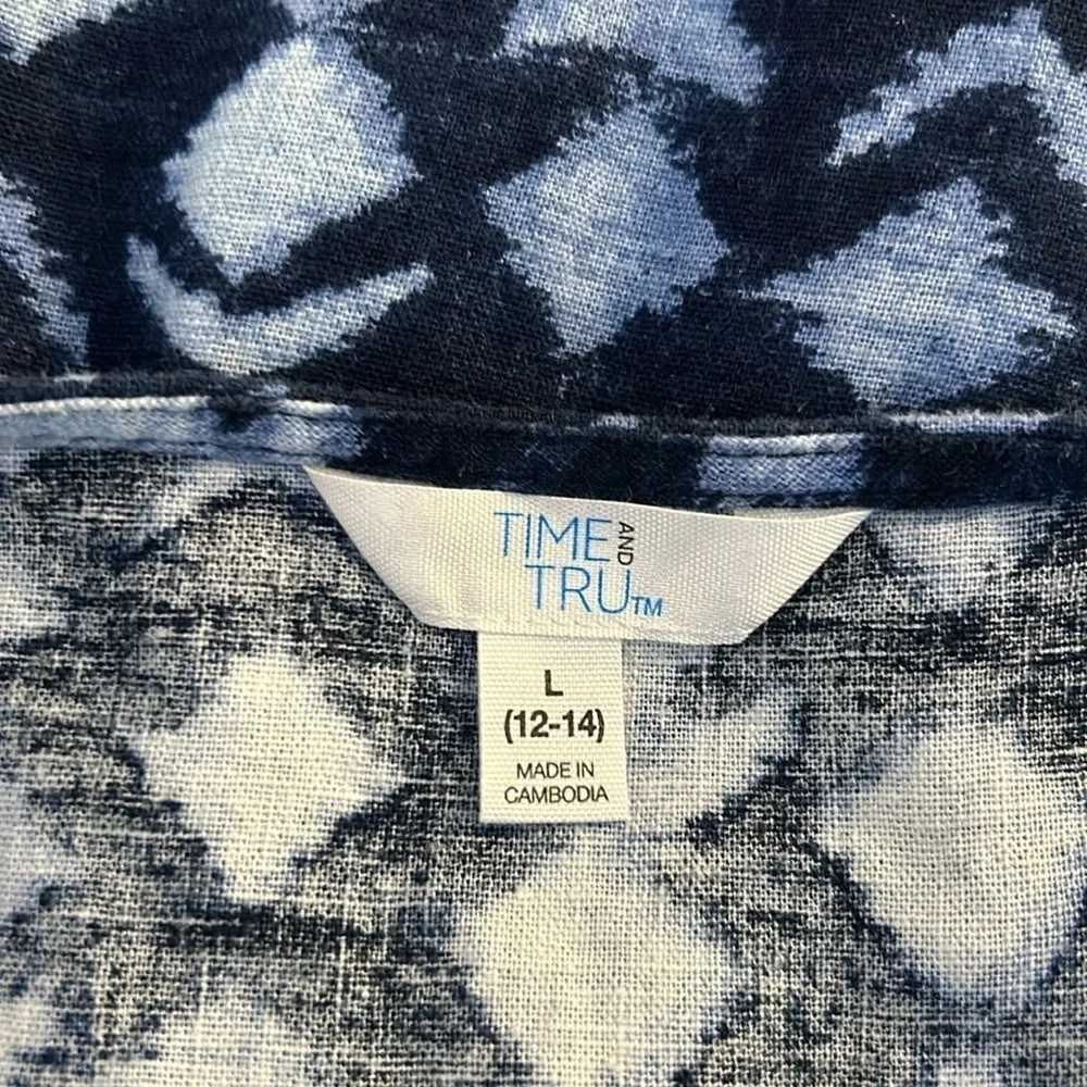 Time and Tru Linen Blend Blue V-Neck Spaghetti Strap Button Down Maxi Dress Sz L
